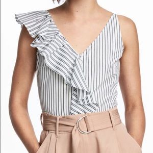 H&M ruffle flounce zip front stripe top
